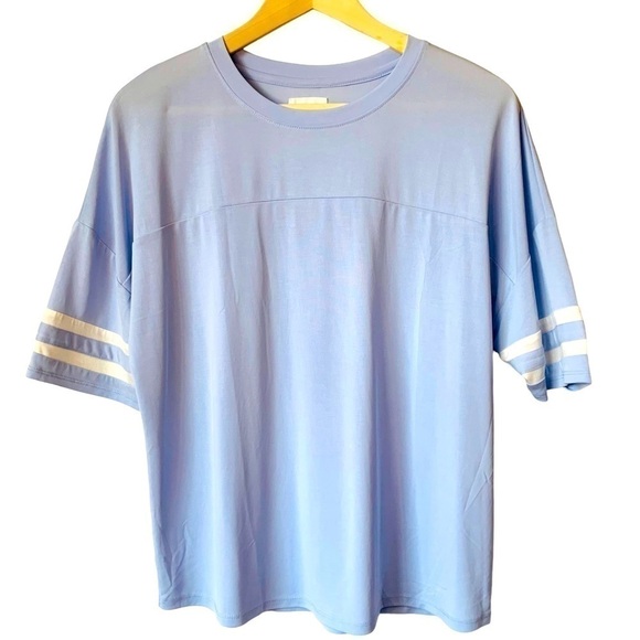 SALE! NEW PINK ROSE Light Blue Knit Modal Jersey Tee Size Junior Large - Picture 7 of 7